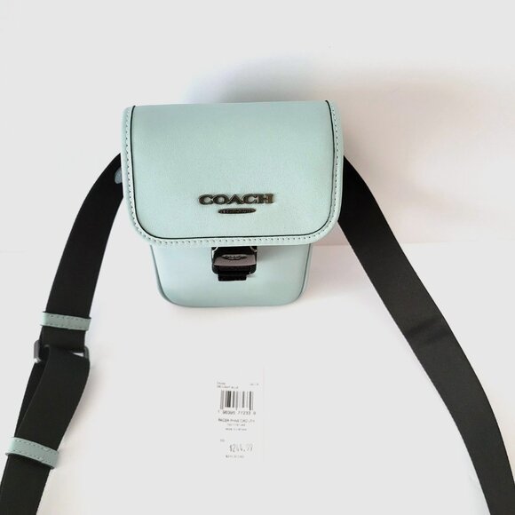 Coach CAJ42 Racer Phone Crossbody Smooth Leather Bag Mens Light Blue - Picture 3 of 8